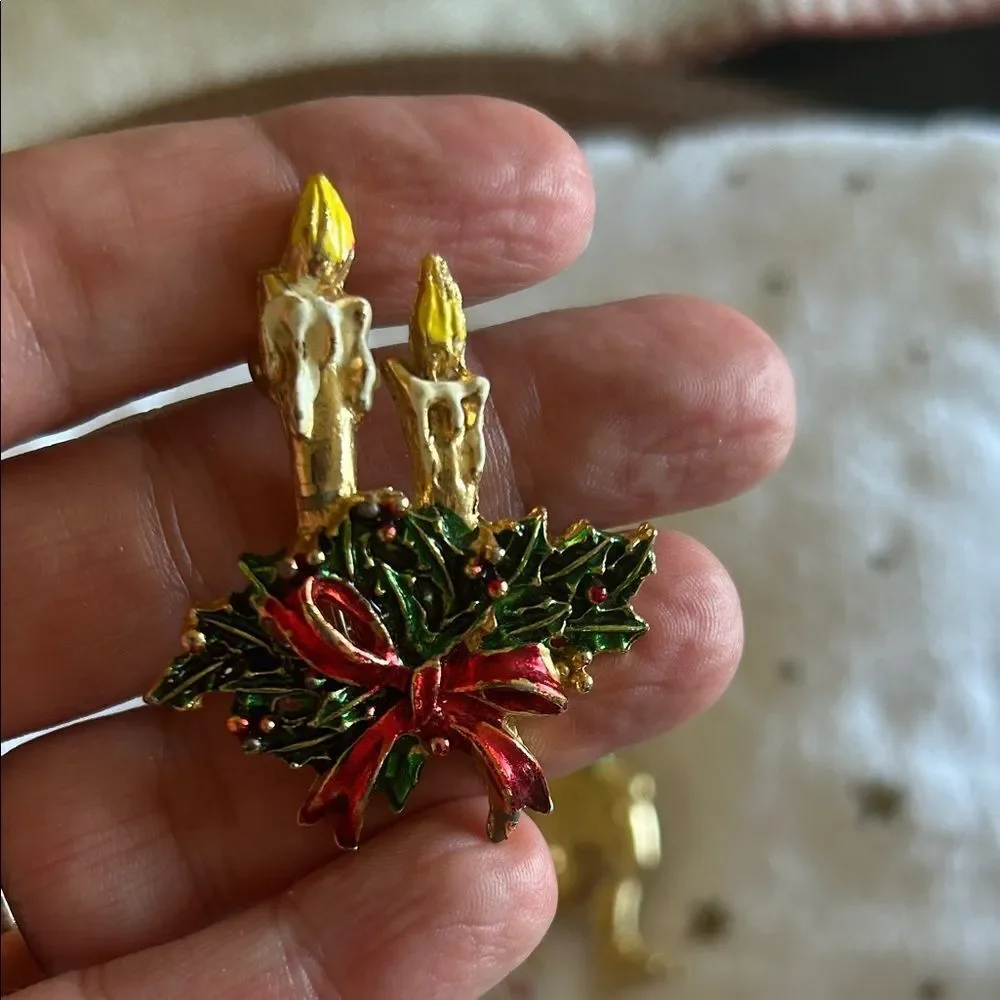 Festive Holiday Brooch and Bracelet Set